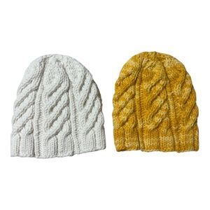 OOAK - Two wool hand knit, cabled beanies